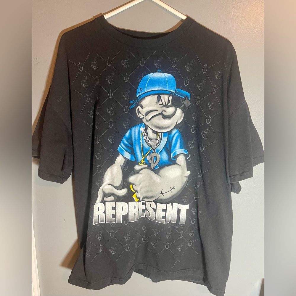 Size XXL 2XL Y2K‎ POPEYE Represent Black T-Shirt Retro Bling Vintage Streetwear